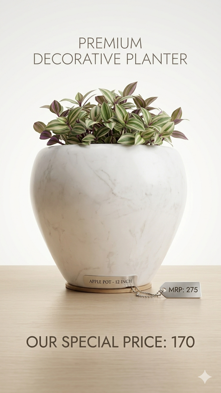 Apple Pot Decorative Planter – Luxury Marble-Finish Indoor/Outdoor Vase